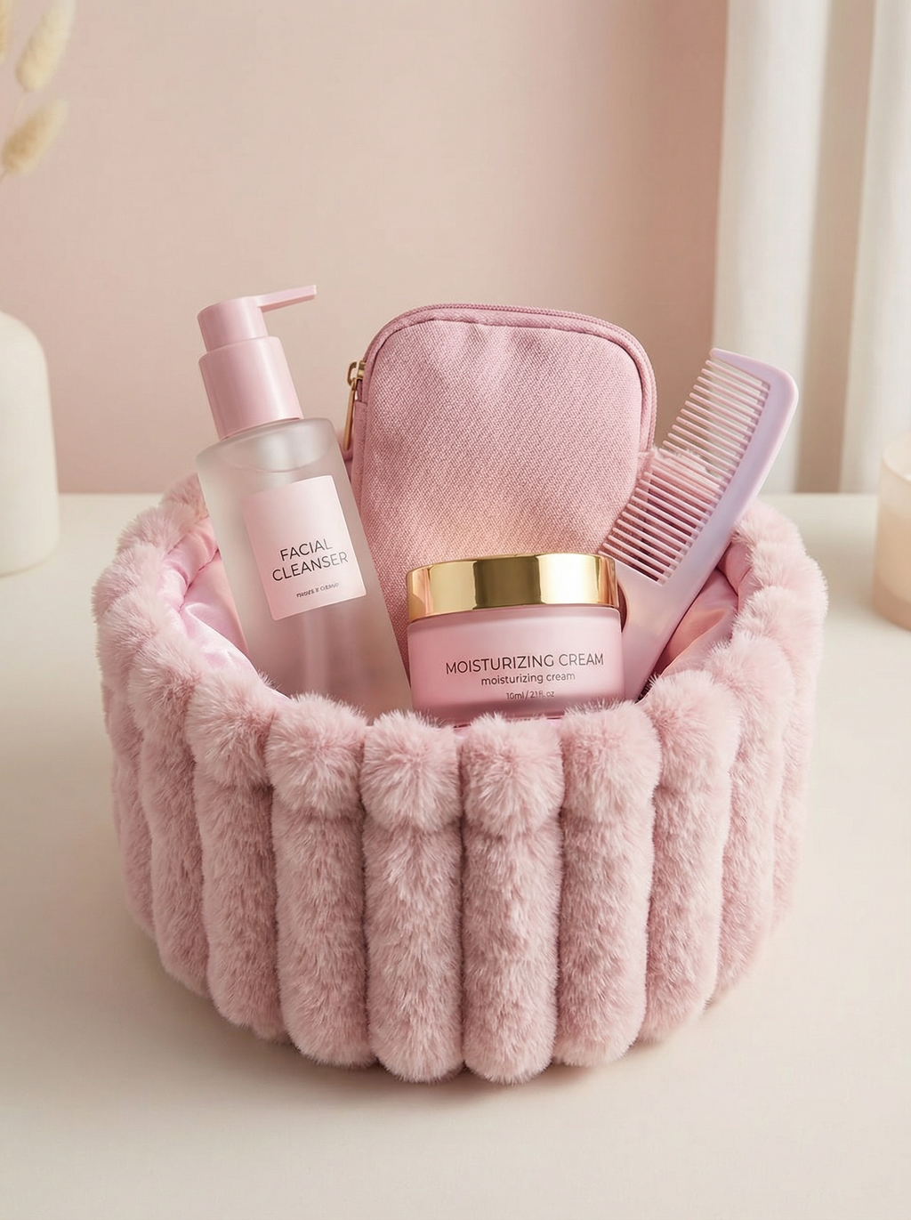 Basket Pouch pink fur